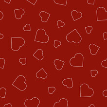Outlines Of White Hearts On A Red Background Seamless Pattern