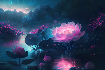 Wall Mural - beautiful fantasy flowers as wallpaper header landscape background