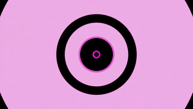 Light green and pink background . Design.Black large circles of different sizes move and narrow in abstraction.