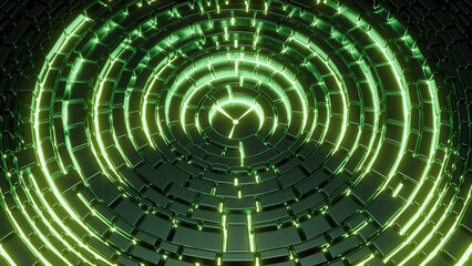 Aufkleber - Rotating technological circles with neon lines. Design. Futuristic 3d circles rotate with neon lines. Technological circle with rotating rings