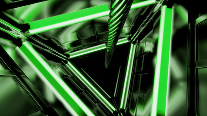 Poster - Pink and green background. Desine.A triangular-shaped tunnel that moves in the opposite direction and is made in computer graphics.