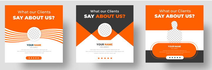 Customer feedback testimonial social media post web banner template. client testimonials social media post web banner design template with orange color