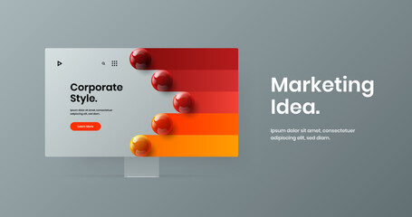 Wall Mural - Creative website design vector template. Amazing monitor mockup landing page layout.