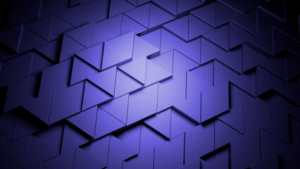 Poster - Purple and blue triangles. Design.Small parts of the mosaic breaking in different directions in the animation.