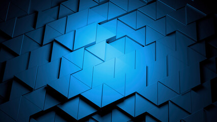 Poster - Purple and blue triangles. Design.Small parts of the mosaic breaking in different directions in the animation.