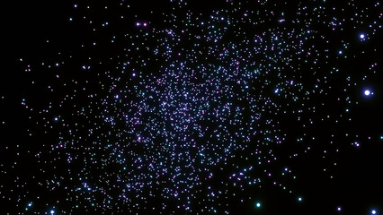 Poster - Black background . Design. Bright bright stars in animation that look like space and move in different directions.