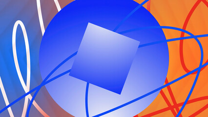 Aufkleber - Colorful animation with moving curves and geometric shapes. Motion. Stylish animation with curved lines and emerging circle with rotating square. Animation to insert into presentations or videos