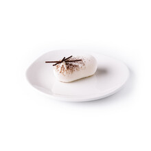 White Mousse Cake On White Plate