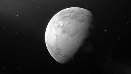 Poster - Rotating Moon in different phases with detailed surface. Motion. Outer space dark background with half eclipse of the Moon.