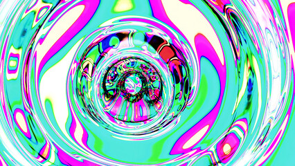 Poster - Psychedelic colors in liquid with wave drops. Design. Psychedelic 3d animation with colorful liquid and waves. Circular waves from droplets on surface of bright liquid