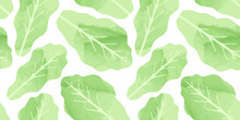 Lettuce Leaf Vegetable Watercolor Drawing Seamless Pattern. Natural Organic Cooking Ingredient Background For Restaurant, Food Recipe Or Healthy Eating Concept.