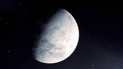 Poster - Rotating Moon in different phases with detailed surface. Motion. Outer space dark background with half eclipse of the Moon.