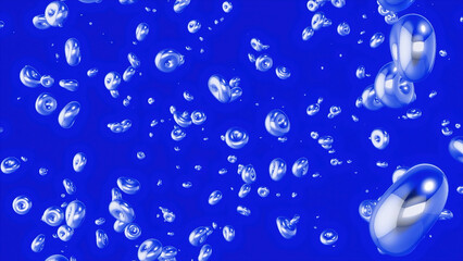 Poster - Moving 3d bubbles in liquid. Motion. Dense 3d balls move in liquid. 3D animation with moving round bubbles in liquid