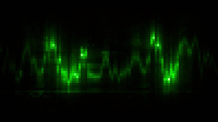 Poster - Black background. Motion.Green graphics that rise and fall in different directions in the animation.