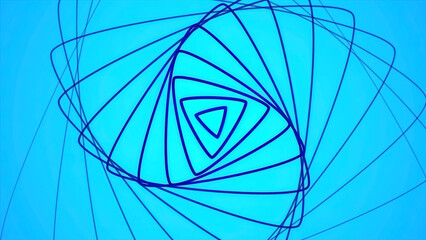 Poster - Blue and green background. Motion. Dark appearing rotating triangles that move apart in different directions in a cartoon animation.