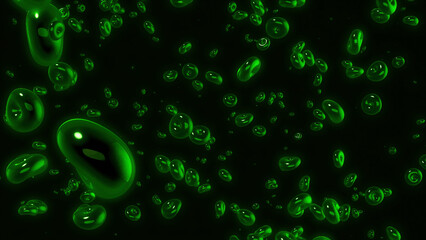 Poster - Green elastic bubbles. Motion.Animation with small bubbles that fly in different directions