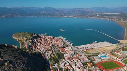 Wall Mural - Aerial view of the city  Nafplion in Greece on a sunny day in autumn