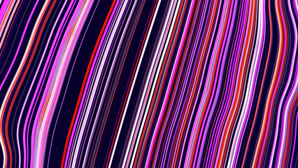 Poster - Purple background. Motion.Colored thin lines glowing with white light in animation running in different directions.