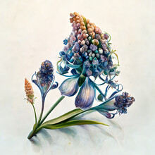 Grape Hyacinth, Muscari, Watercolor-style Illustration Of A Blooming Hyacinth, Blue Violet Hyacinth, Illustration, Generative AI