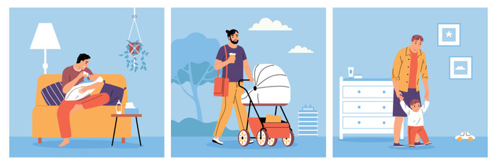 Poster - Fathers With Baby Compositions Set