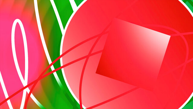 Colorful pen strokes and geometric figures disappear on a gradient background. Motion. Randomly written lines or stripes and a circle with square.