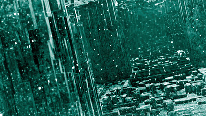 Poster - Flying into digital technologic tunnel with 3D big data objects. Motion. Technological and connection motion background, concept of artificial intelligence.