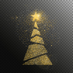 Wall Mural - Christmas holiday gold glitter pine tree transparent background