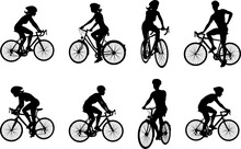 Bike And Bicyclist Silhouettes Set