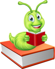 Sticker - Reading Bookworm Worm Caterpillar on Book