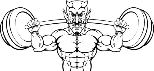 Devil Weight Lifting Body Builder Sports Mascot