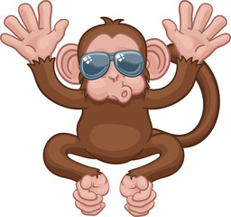 Wall Mural - Monkey Sunglasses Cartoon Animal Mascot Waving