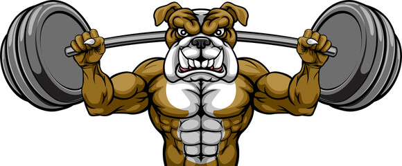 Wall Mural - Bulldog Mascot Weight Lifting Body Builder