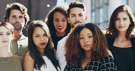 Poster - Diversity, portrait and corporate lawyer people outside professional New York office building. Attorney, assertive and expert employee team faces with confidence in legal company group.