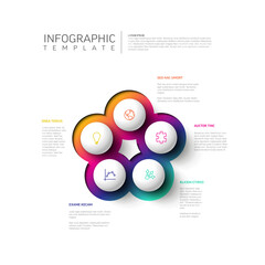 Poster - simple infographic with five white balls and icon elements