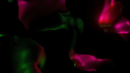 Poster - Abstract colorful fabric fluttering in the wind on a black background. Design. Thin piece of cloth swaying in the wind.