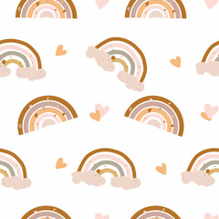 Poster - Seamless vector pattern with cute rainbows and hearts