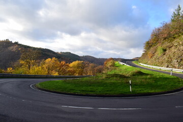 Wall Mural - Straße von Klotten an der Mosel in die Eifel während des November bei tiefer sonne