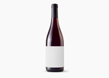 Red Wine Bottle With Blank Label On White Background. Easily Apply Your Custom Design On The Label.