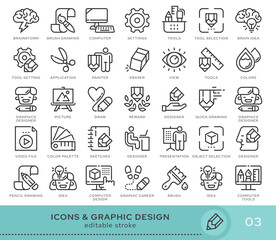 Poster - Set of conceptual icons. Vector icons in flat linear style for web sites, applications and other graphic resources. Set from the series - Graphic Design. Editable stroke icon.