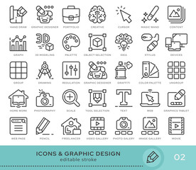 Poster - Set of conceptual icons. Vector icons in flat linear style for web sites, applications and other graphic resources. Set from the series - Graphic Design. Editable stroke icon.