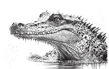 Crocodile Portrait Sketch Hand Drawn Sketch, Engraving Style Side View Vector Illustration.