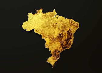 Poster - 3d illustration of a Brazil map in golden metal color on black background