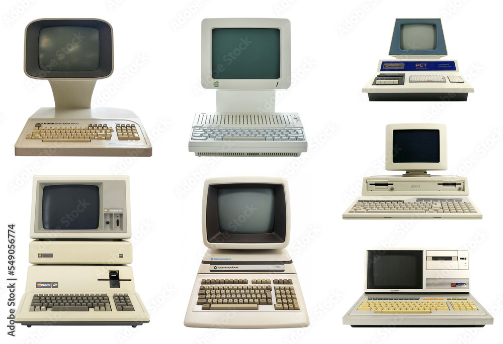 Set of vintage desktop computers from the eighties isolated Stock Photo ...