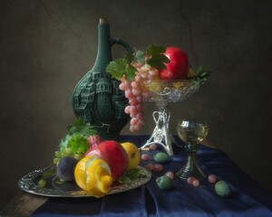 Wall Mural - Still life with fruits and jug of wine