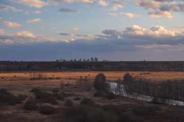 Wall Mural - View to skyline of Riga from Bumbu Hill tower in Riga on early spring evening