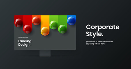Abstract computer display mockup banner layout. Bright landing page vector design template.