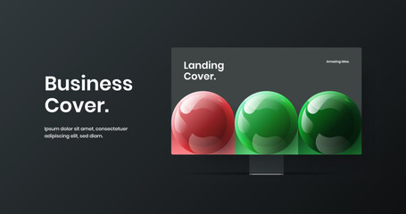 Clean computer monitor mockup landing page concept. Colorful presentation design vector illustration.