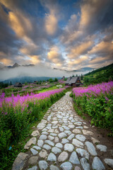 Sticker - Beautiful summer sunrise in the mountains - Hala Gasienicowa in Poland - Tatras