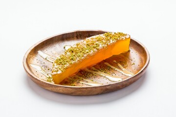 Poster - Closeup of a pumpkin dessert on a plate isolated on white background