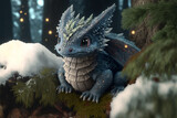 a blue and white dragon sitting on top of a tree photorealism, pinecone, newly hatched dragon, closeup of an adorable, cute animal, animatic, furry fluffy iridescent dragon